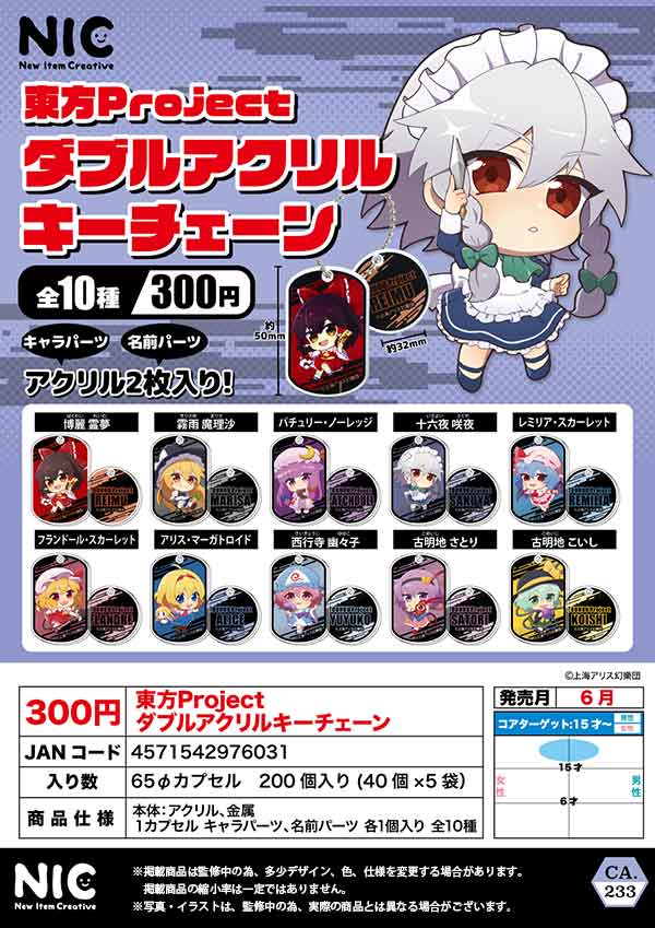 【Z06】東方Project ダブルアクリルキーチェーン　（40個入り）【二次予約商品】