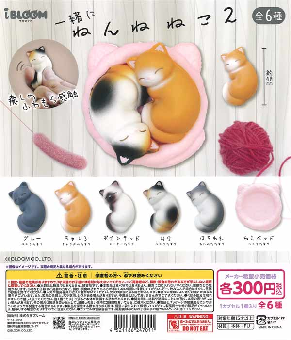 再販》一緒にねんね ねこ2（40個入り）【ﾌﾞﾙｰﾑ】 | ガチャガチャ通販
