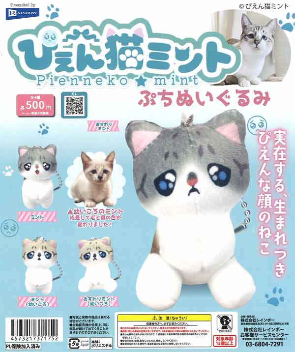 ぴえん猫ミント ぷちぬいぐるみ（20個入り）【ﾚｲﾝﾎﾞｰ】カプセルトイ