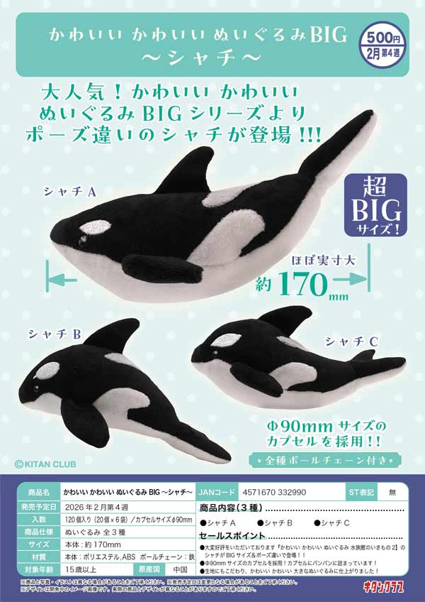 2月発売】【二次予約】かわいい かわいい ぬいぐるみBIG～シャチ～（20