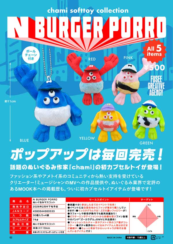 2月発売】【二次予約】N BURGER PORRO ぬいぐるみマスコット（30個入り