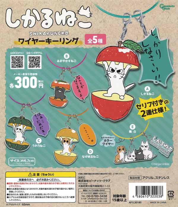 しかるねこ ワイヤーキーリング（40個入り）【ﾋﾟｰﾅｯﾂｸﾗﾌﾞ】カプセル