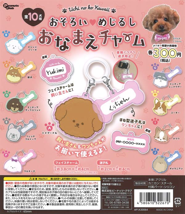 おそろいめじるしおなまえチャーム（40個入り）【ﾋﾟｰﾅｯﾂｸﾗﾌﾞ】カプセル
