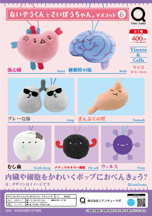 コラボ‼️メガビッグ男前サボちゃん　No.216 5月先行受注】【二次予約】ないぞうくんとさいぼうちゃん。マスコット6