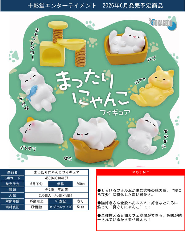 6月発売】【二次予約】まったりにゃんこフィギュア（40個入り）【十影