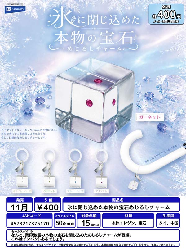 氷に閉じ込めた本物の宝石めじるしチャーム