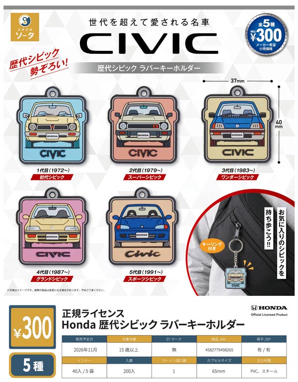 正規ライセンス Honda 歴代シビック ラバーキーホルダー