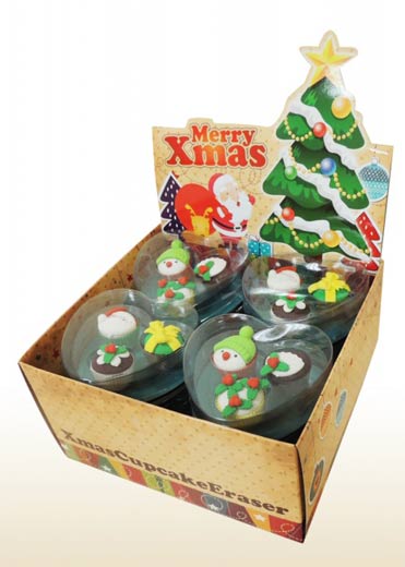 【期間限定セール】クリスマスカップケーキ消しゴム　ハート型ケース入り (12ケースセット)